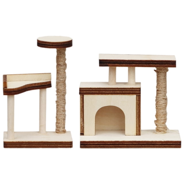 Shisuyan 2 Pcs Meubles de Maison de Poupée en Bois Modèles d'Arbre à Chat Accessoires de Maison de Poupée Modèles Miniatures