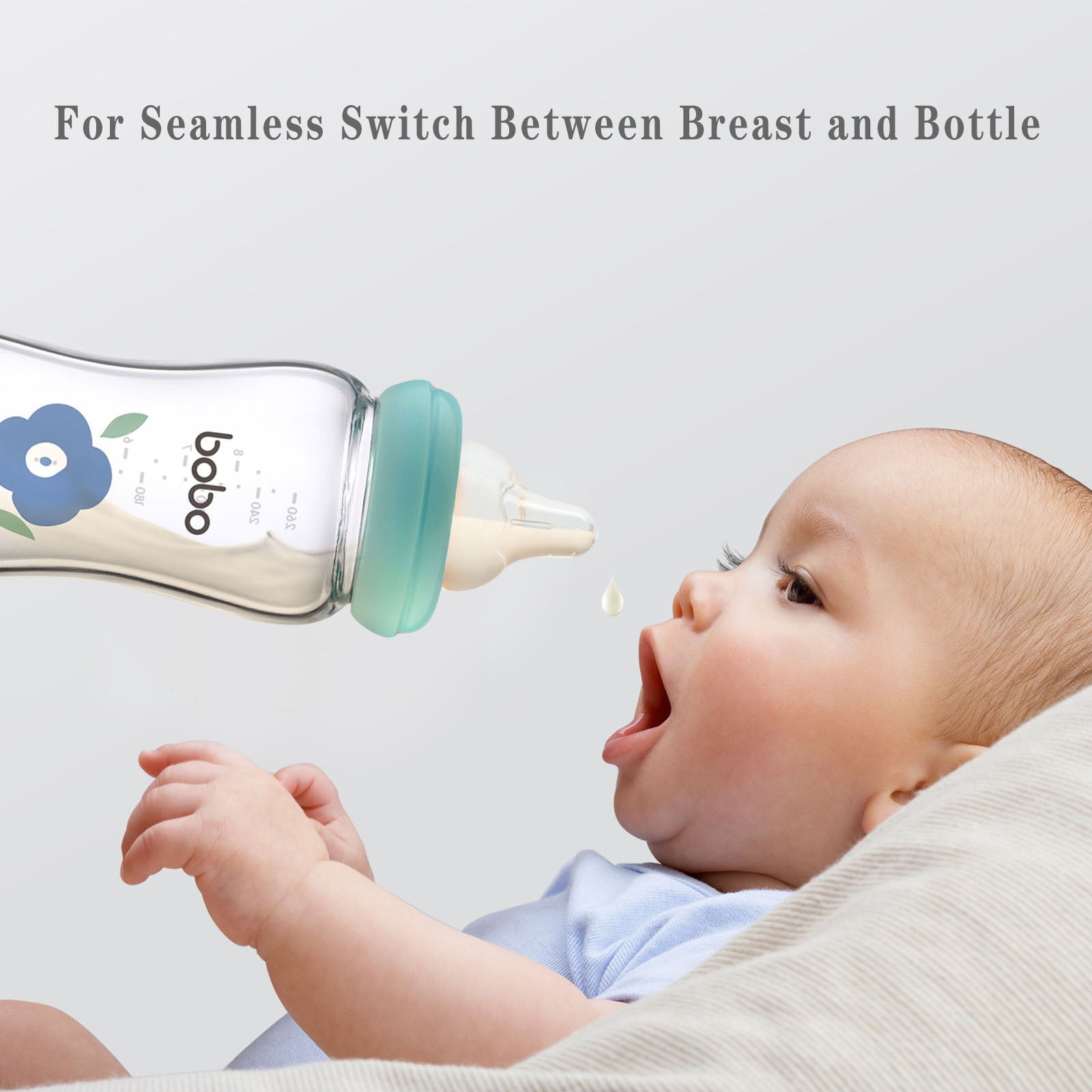 YOHKOH 8.8 oz/2Pk- Blue Set,Natural Anti Colic Glass Baby Bottles,for 3m+ Babies