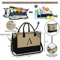 thumbnail image 2 of TINGN Initial Jute Tote Bag with Makeup Bag Beach Tote Bag with Zipper Adjustable Strap Mothers Day Birthday Gifts for Her, 2 of 7