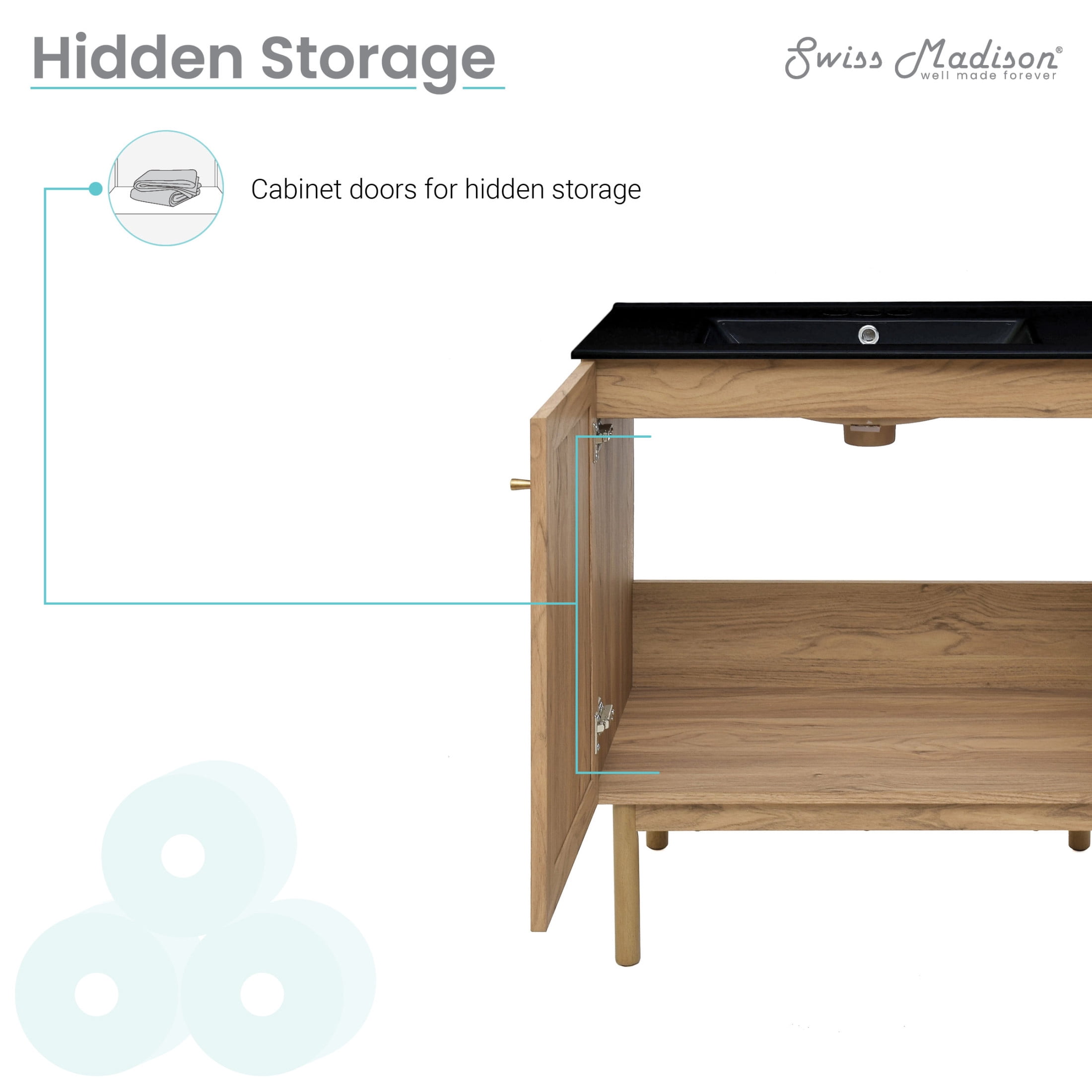 Classe 30" Freestanding Bathroom Vanity in Golden Oak with Black 3-Hole Widespread Sink Top