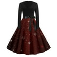 thumbnail image 2 of Christmas Dresses for Women Women's Casual Fashion Print Long Sleeve Dress Cutout Party Casual V Neck Dress with Merry Christmas for Christmas Celebration,Deep Red,L, 2 of 4