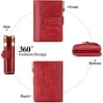 thumbnail image 3 of Small Wallets for Women Leather RFID Blocking Bifold Double Zipper Pockets Wallet Card Case Purse with 2 ID Windows, Red, Classic, 3 of 7