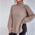 thumbnail image 4 of Suéter Suéter femenino Suéter Tops Suéter de punto de cuello alto suelto Cómodo traje de calle Ygjytge Caqui M para Mujer, 4 of 6