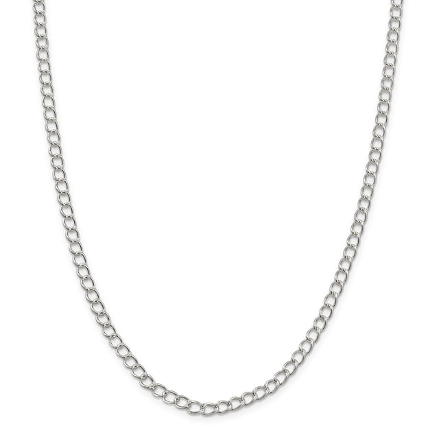 925 Sterling Silver Rhodium Plated Half round Wire Curb Chain Bracelet 8 Inch