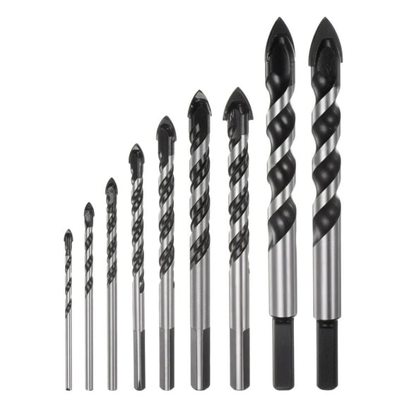 Unique Bargains 9pack Masonry Drill Bit Set, 1/8' to 5/8' Carbide Concrete Drill for Glass Concrete