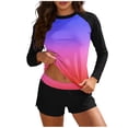 thumbnail image 2 of FcBaudy Maillot de Bain Deux Pièces Femme Imprimé Mode Conservateur Tankini de Plage Sportif Col Rond Manches Longues Haut Fendu et Short de Bain Femme polyester, 2 of 7