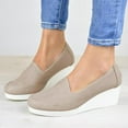 thumbnail image 2 of JINMGG Wedges for Women Plus Clearance Fashion Women Platform Casual Wedge Heel Flat Large Size Hollow Single Shoes Beige 35, 2 of 4