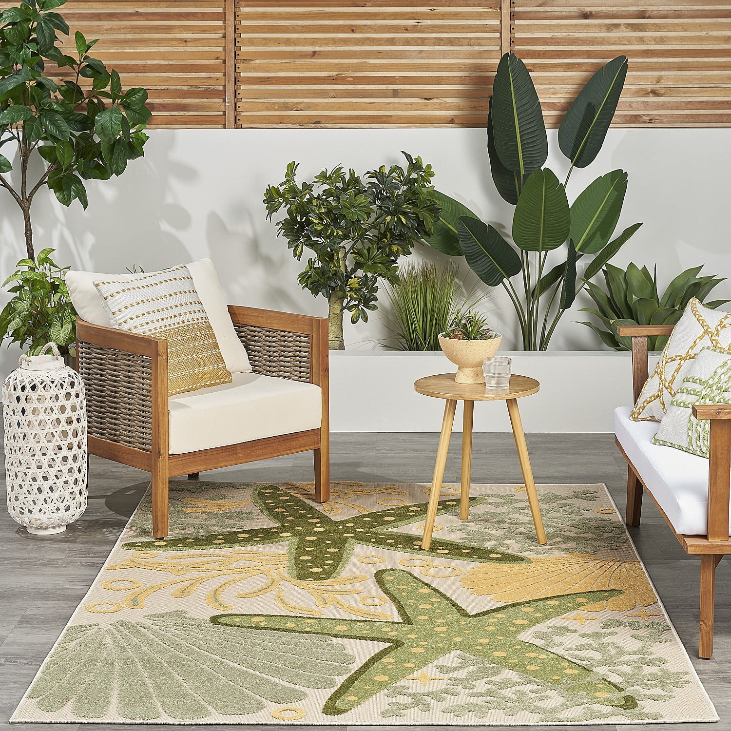 Nourison Aloha Nature Indoor/Outdoor Green Yellow 6' x 9' Area Rug (6x9)