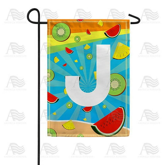America Forever Summer Watermelon Monogram Garden Flag Letter J 12.5 x 18 inches Fruit Kiwi Pineapple Double Sided Vertical Outdoor Yard Lawn Decorative Fun Refreshing Summertime Garden Flag