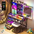 thumbnail image 2 of HNEBC RGB Makeup Vanity with Mirror Lights, Sliding Mirror Vanity Desk with Glass-Top Design,Women White Vanity for Bedroom,7 Dynamic Vanity Table Set with Storage Cabinet and Cushion Stool (Grey), 2 of 9