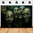 thumbnail image 1 of Tapiz para colgar en la pared con espeluznantes caras de zombis para Halloween, 150 x 100 cm, 1 of 2