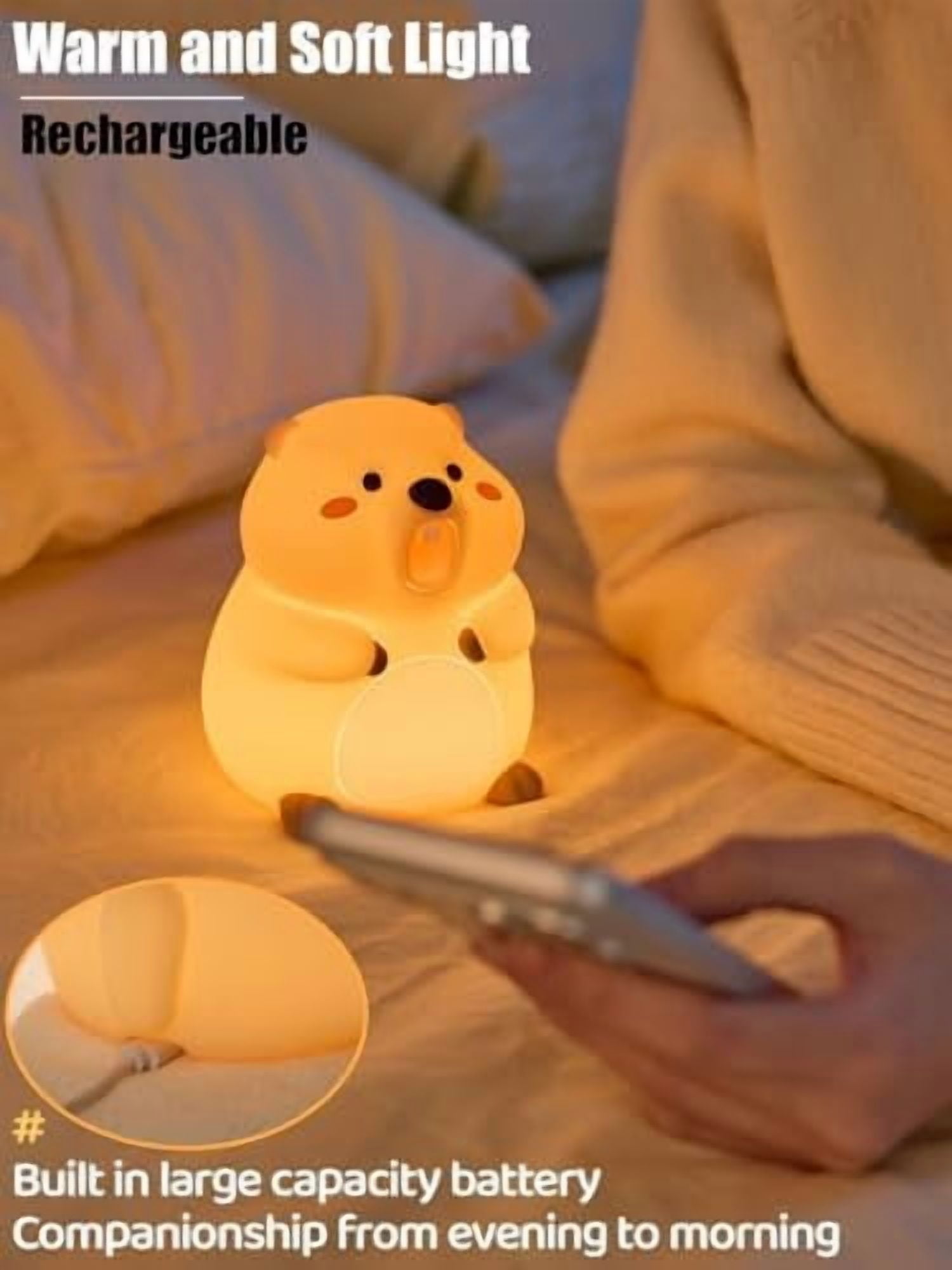Cute Groundhog Night Light, Squishy Groundhog Novelty Animal Lamp, 3 Level Dimmable Nursery Nightlight with Timer, Food Grade Silicone Touch Night Light Fun Gifts for Kids Boys Girls Baby