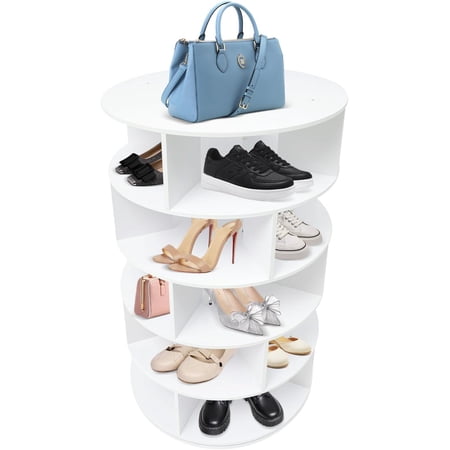 Rotating Shoe Rack Tower, 7-Tier Free Standing Spinning Shoe Organizer 360° Revolving Shoe Rack Suitable for Storing Shoes(Round,7 Layer,White,PVC)
