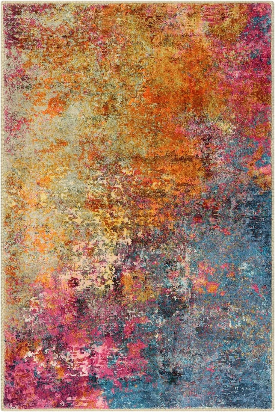 Moynesa 2'x3' Modern Abstract Area Rug,Galaxy Washable Small Front Door Rug for Entryway Mat Contemporary Faux Wool Non-Slip Soft Floor Indoor Carpet for Living Room Kitchen Bathroom RV