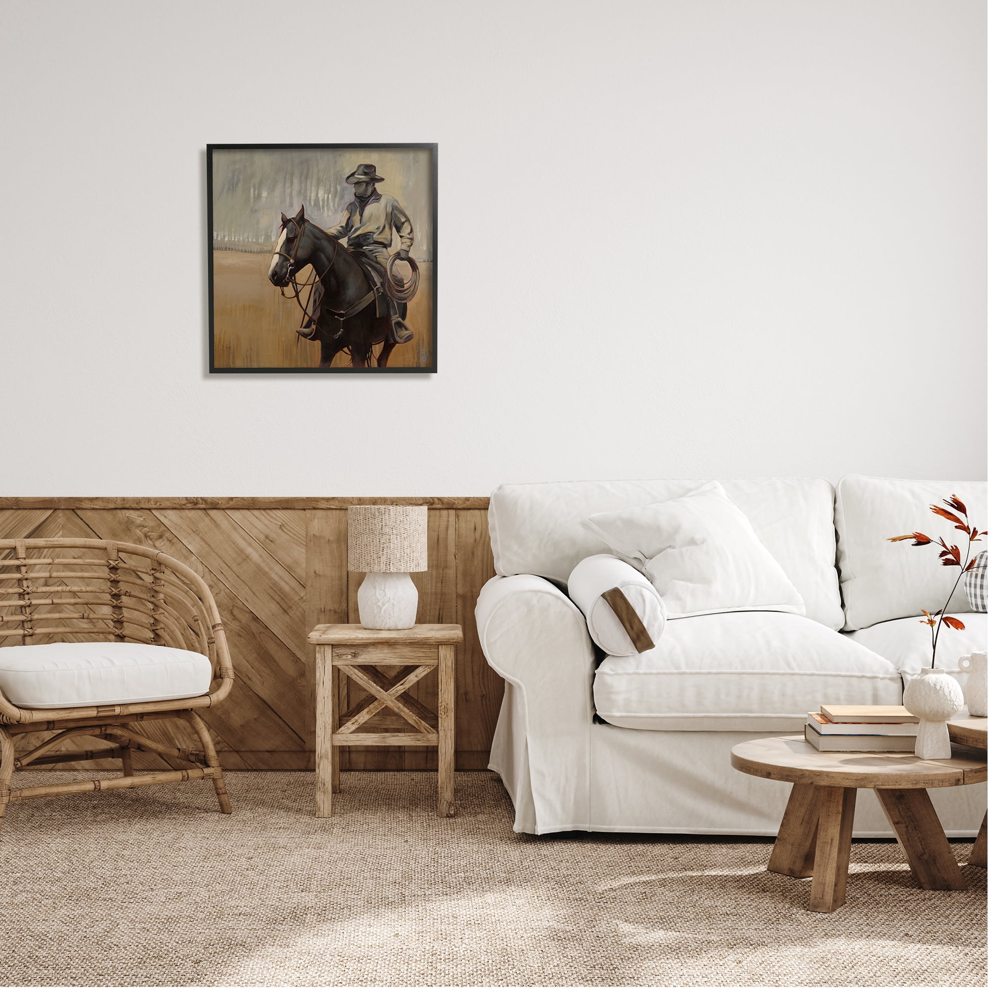 Stupell Industries Cowboy with Modern Splash Animals & Insects Painting Black Framed Art Print Wall Art, 24 x 24