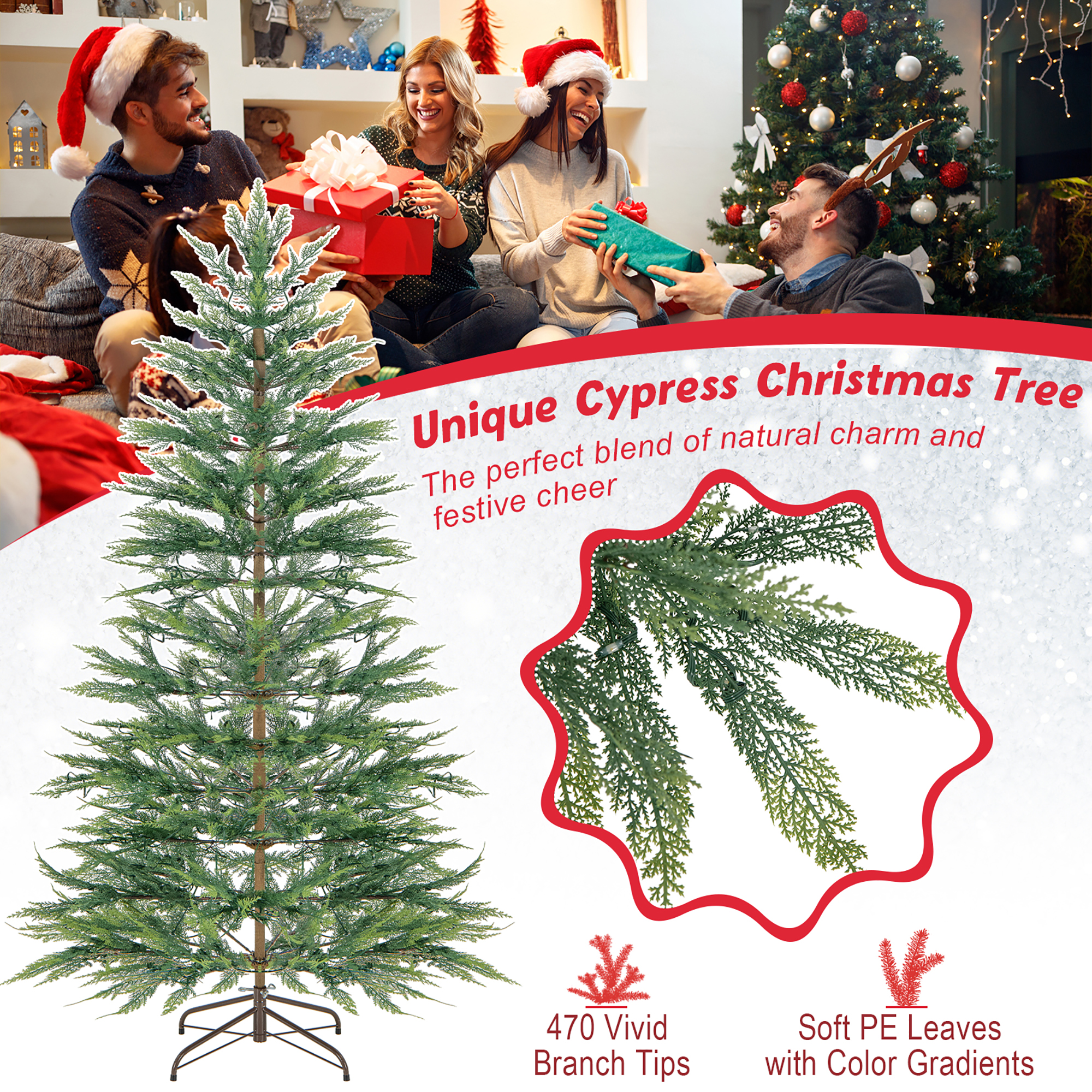 Gymax 6.5-Foot Pre-Lit Artificial Christmas Tree with Warm White Lights photo 5
