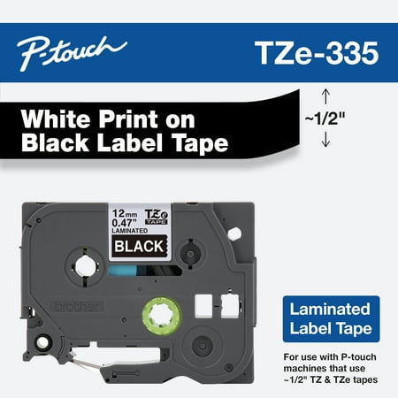 Brother Genuine P-touch TZE335 1/2" White on Black label Laminated Label Tape
