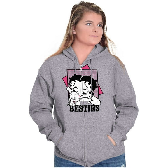 Betty Boop Pudgy Besties Dog Lover Zip Hoodie Sweatshirt Women Brisco Brands S