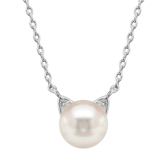 WAHIUHIUA Cat Necklace Women's Cat Jewelry Gifts Cat Lover's Pendant Necklace With Sterling Silver Cat Charm And Freshwater Cultured Pearl Cat