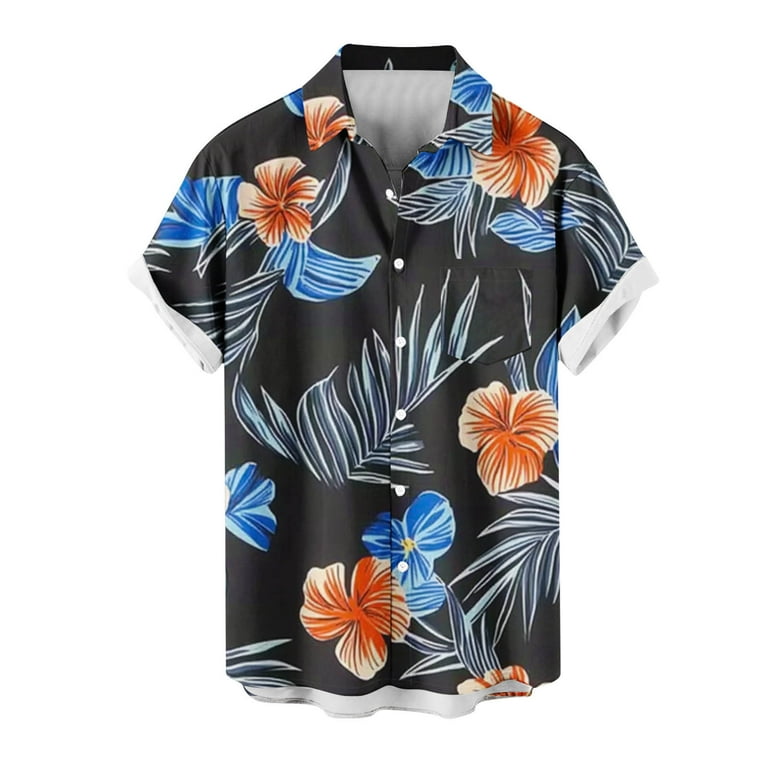 HAPPY BAY Men's Hawaiian Shirt - Tropical Floral Print, Breathable & Lightweight For Beach Vacay