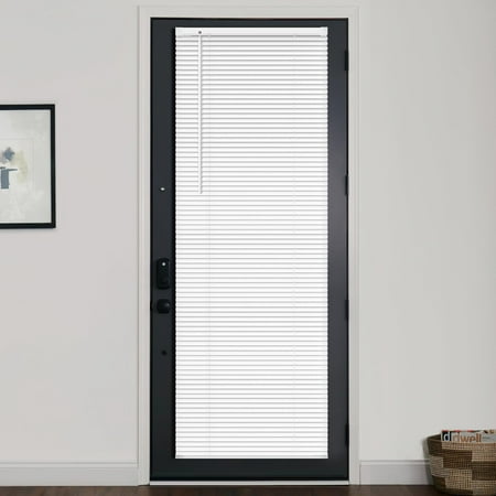 LazBlinds 1  Vinyl Mini Blinds for Doors  Cordless French Door Blinds for Privacy  Light Filtering Privacy Horizontal Shades for Front Door Patio Sidelight Glass Door  24  W x 72  H  White