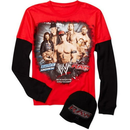 WWE - Boys' RAW Long-Sleeve Tee and Beanie