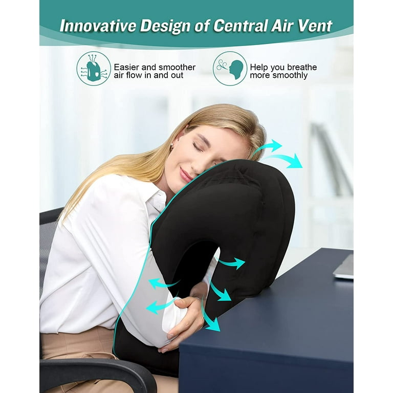 JefDiee Inflatable Travel Pillow, Airplane Neck Pillow Comfortably Supports Head and Chin for Airplanes, Trains, Cars and Office Napping with 3D Eye
