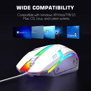 Gaming Mouse Wired, USB Optical Computer Mice with RGB Backlit, Ergonomic Gamer Laptop PC Mouse for Windows 7/8/10/XP Vista Linux - White