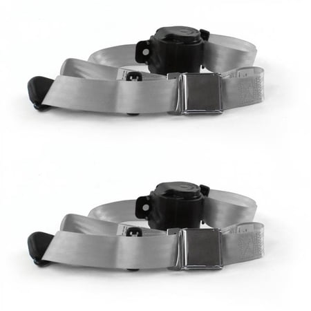 safeTboy Gray & Grey Retractable Bucket Seat Belt Kit for 1966-1973 Jeep Commando Airplane 3 Point - 2 Belts