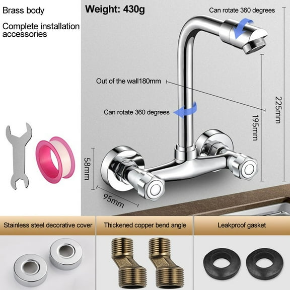 High Pressure Brass Kitchen Sink Mixer For 360 degree Swivel Double hole
