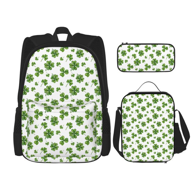 Fotbe St. Patrick's day Set Escolar 3 en 1 para Niños - Mochila Duradera con Lonchera Aislante y Estuche para Lápices - Mochila Escolar para Niños y Niñas