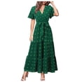 thumbnail image 5 of Womens Boho Dot Maxi Dresses Wrap V Neck Flutter Short Sleeve Solid Tie Belt A Line Tiered Flowy Long Dresses Split Maxi Dress Long Tan Dresses for Women Dresses for Small Women Cute Summer Dress, 5 of 7