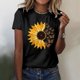 thumbnail image 2 of Gibobby Camiseta de manga corta para mujer Girasol Impreso O Cuello Camiseta Mujer Loose Fit Floral Impreso Camiseta Ropa Mujer(Negro,XL), 2 of 4