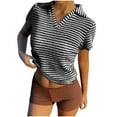 thumbnail image 3 of Women's Summer V Neck Short Sleeve Tops Shirts Blouses Striped Loose Fit Casual Comfortable Soft Breathable Daily Wear Vacation Travel Outfits Fashion Essential Gift for Ladies, 3 of 8
