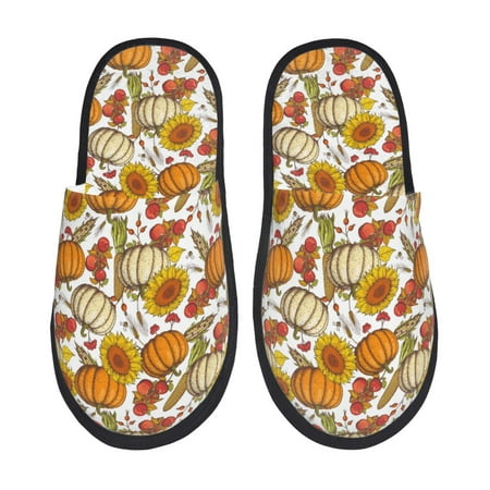 Balery Pumpkin Corn Daisy Slient Indoor Furry Fleece Comfort House Shoes Soft Non-Slip Home Shoes Cotton slippers House Slippers-- Large