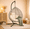 Black,Beige,Gray, variant on Ciphrias Hanging Chair with Stand, Black Beige HDPE Woven Seat with Cushion, Foldable Frame for Indoor Outdoor Garden Balcony