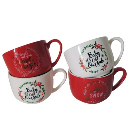 4 Latte Cups - Mainstays Holiday Sayings Latte Mug, 4 Pack