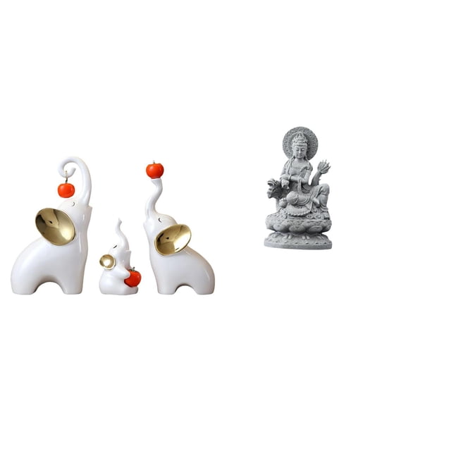 Figuras de familia de elefantes y esculturas de Buda Guan Yin, artesanías Feng Shui para sala de estar, dormitorio, escritorio, mesa, centros de mesa,