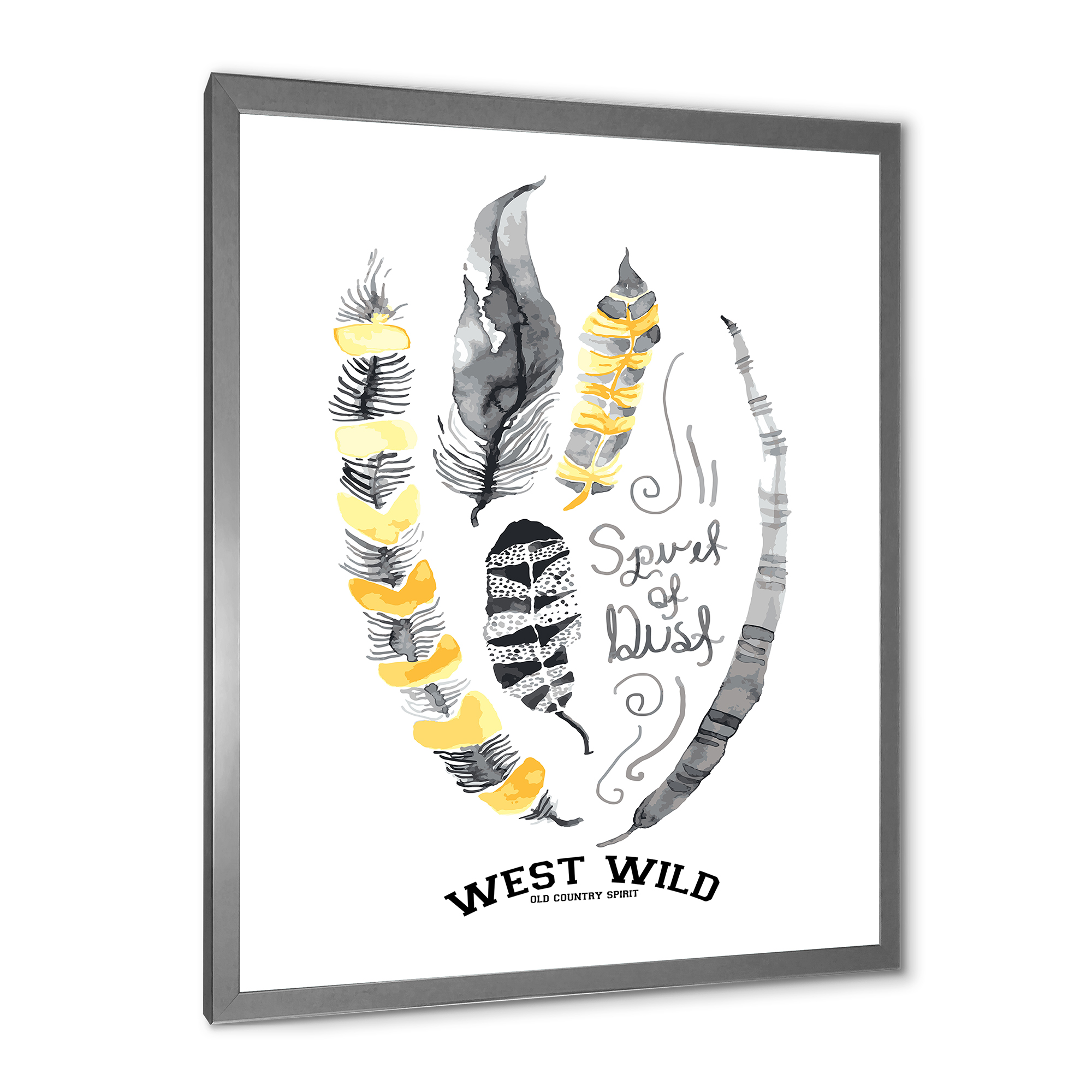 Designart 'Yellow Ethnic Plume Feathers On White' Bohemian & Eclectic Framed Art Print