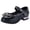 Black, variant on Gyujnb Mary Jane Shoes Fashion Bow Rhinestone Hook and Loop Low Heel Closed Toe Dress Shoes (Girls),7-8 Years