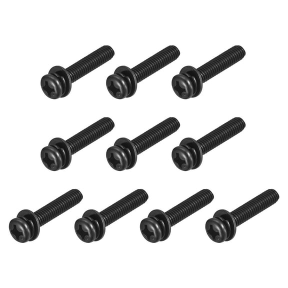 Uxcell M6 x 30mm Carbon Steel Phillips Pan Head Machine Screws Bolts Combine with Spring Washer and Plain Washers 10pack