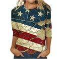 thumbnail image 2 of Aloohaidyvio 2024 Independence Day Tops for Women,3/4 Sleeve Vintage American Flag Shirt,4th of July Summer Patriotic Loose T-shirt, 2 of 5