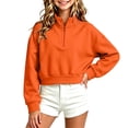 thumbnail image 2 of AKOEE Girls' Crop Sweatshirts Half Zip Plain Pullover Cotton Long Sleeve 5-16Y Sports Casual Loose Fall Tops (14-15 Years, Orange), 2 of 7