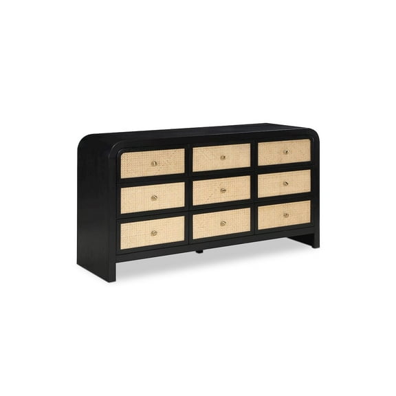 Meridian Furniture Siena Black Ash Wood and Natural Cane Dresser