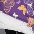 thumbnail image 3 of Oversized Wearable Blanket Hoodie,Purple Orange White Butterfly Pattern Sherpa Blanket Hoodie with Super Pockets,Super Warm Fuzzy Pullover for Women & Men, 3 of 6
