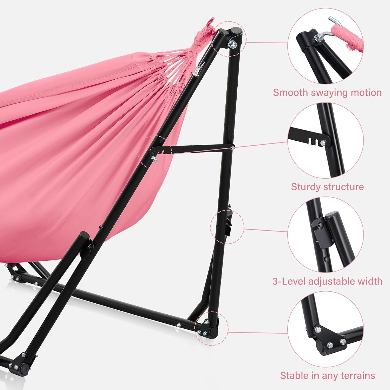 2 in 1 Hammock with Stand, Outdoor Hammock Swing Chair with Portable Heavy Duty Stand, Multi-Functional Hammock Stand 480 lbs Weight Capacit-Pink