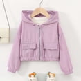 thumbnail image 6 of SNKSDGM Kids Solid Zip Up Hooded Casual Jacket 4-13Y, Long Sleeve Elastic Sweatshirt Coat With Double Big Patch Pockets Loose Cropped Sports Outerwear Girls Light Purple 10-11 Years, 6 of 7