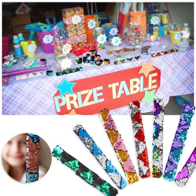 2 uds niñas sirenita encanto reversible lentejuelas pulseras bofetada fiesta de cumpleaños favores suministros regalos