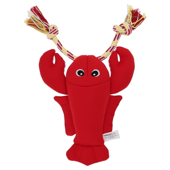 Vibrant Life Summer Floating Red Lobster Dog Toy with Rope, Chew Level 2