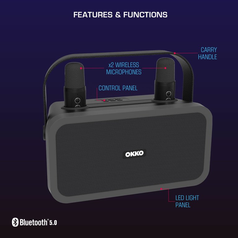 Okko Karaoke Machine with Rechargeable Bluetooth Speaker and 2